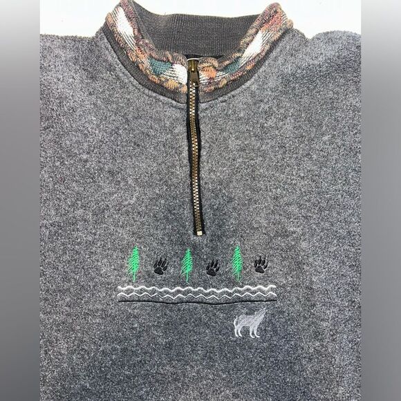 Vintage Tundra Sport Canada Fleece Half-Zip Sweater - Forest & Wolf Embroidery L - Picture 11 of 12